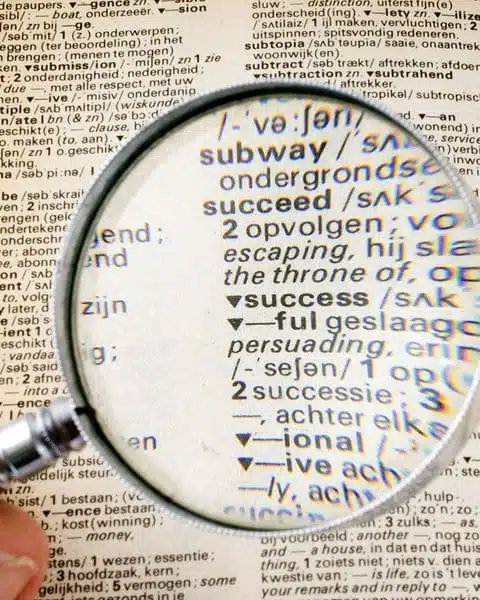 Met een vergrootglas in een woordenboek kijken